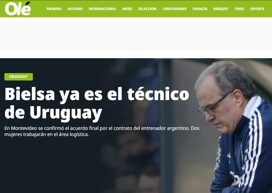 Bielsa DT de uruguay, comienzan las repercusiones en el mundo